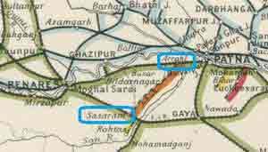 Ara Sasaram Light Railway का ऐतिहासिक रेलमार्ग मानचित्र Ara Sasaram Light Railway का ऐतिहासिक रेलमार्ग मानचित्र