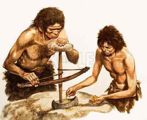 सासाराम के सेनुआर उत्खनन में मिले नवपाषाणकालीन सभ्यता के प्रमाण | Neolithic Civilization at Senuar Excavation Site 3 सेनुआर सभ्यता के संदर्भ में पत्थर के औज़ार बनाते आदि मानव का प्रतीकात्मक चित्र